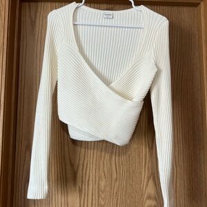 Abercrombie & Fitch Cream Ribbed Wrap Top